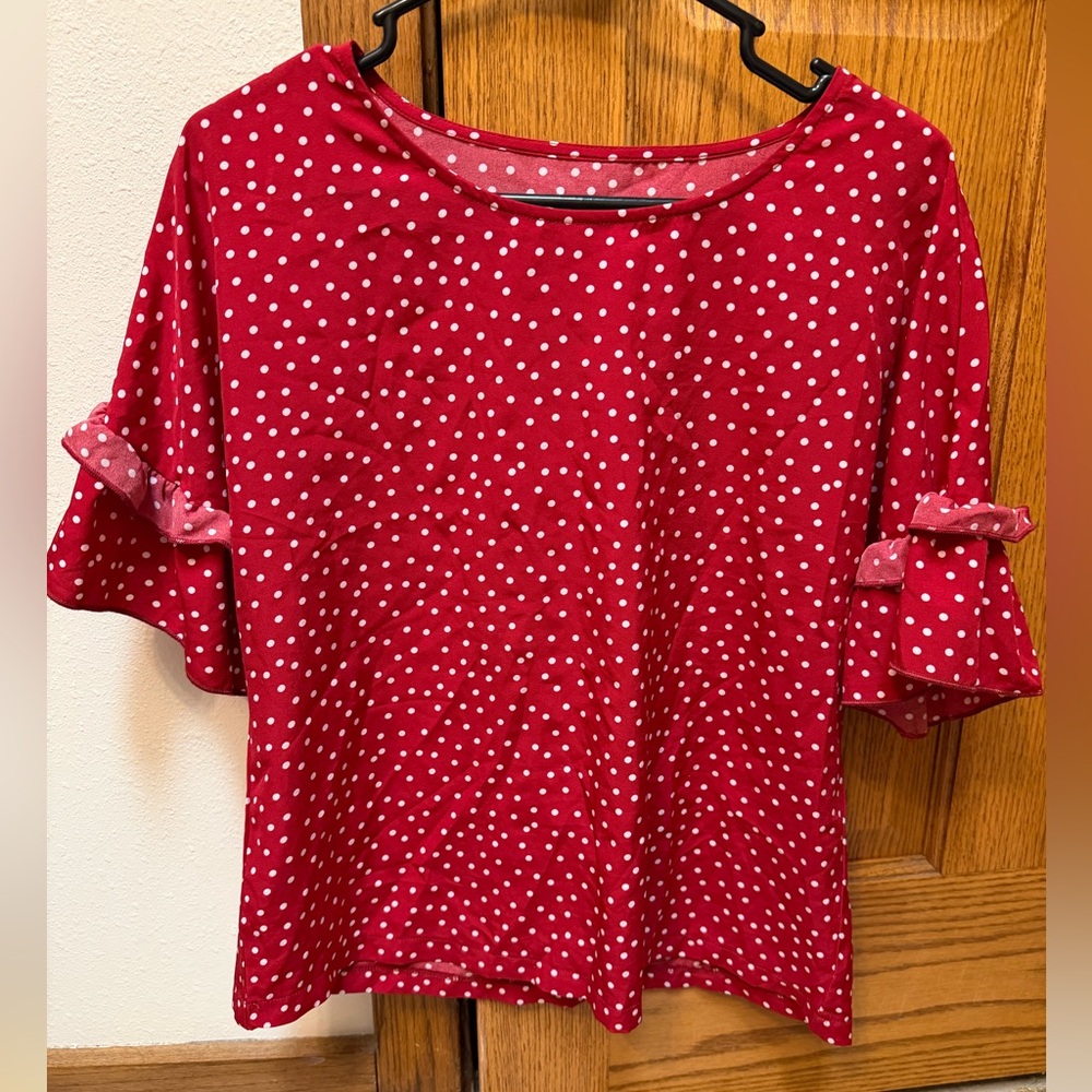 SHEIN Red and White Polka Dot Blouse